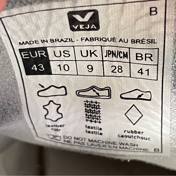 VEJA V 10 Trainers Size UK 9 Mens White Black Leather Lace Up Casual Low Shoes - Picture 11 of 13